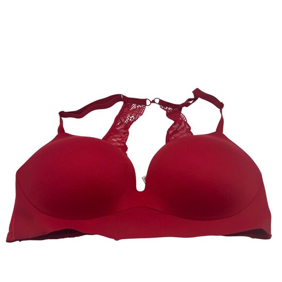 Victoria Secret Lace Back Push Up Bra 34D Red Adjustable Straps Comfortable Fit - Picture 2 of 4